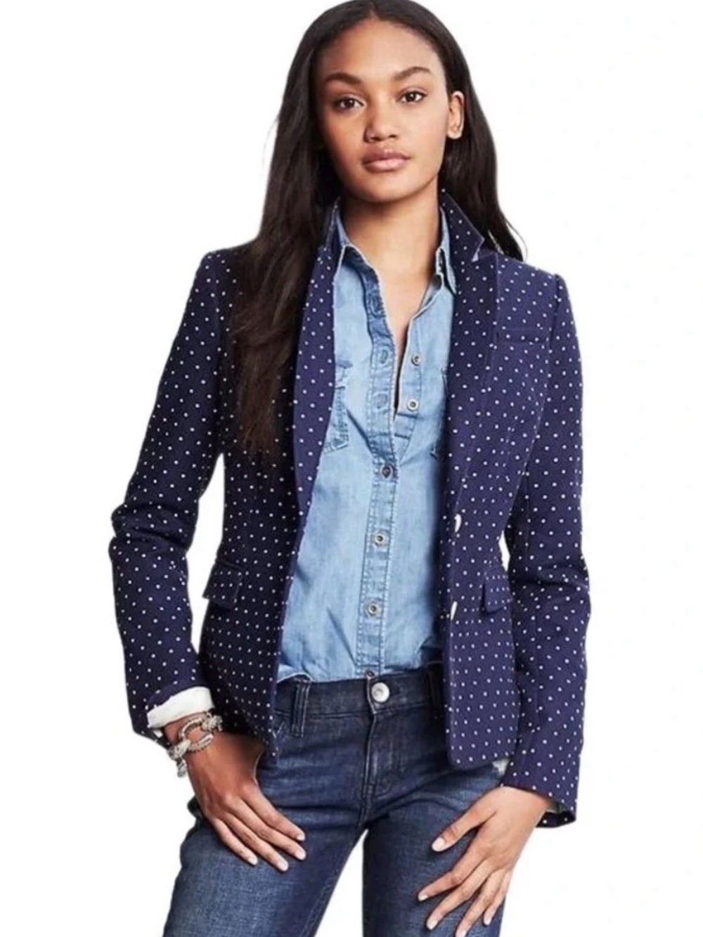 Vintage Y2K Polka Dot Blazer | Navy Blue | Size Small